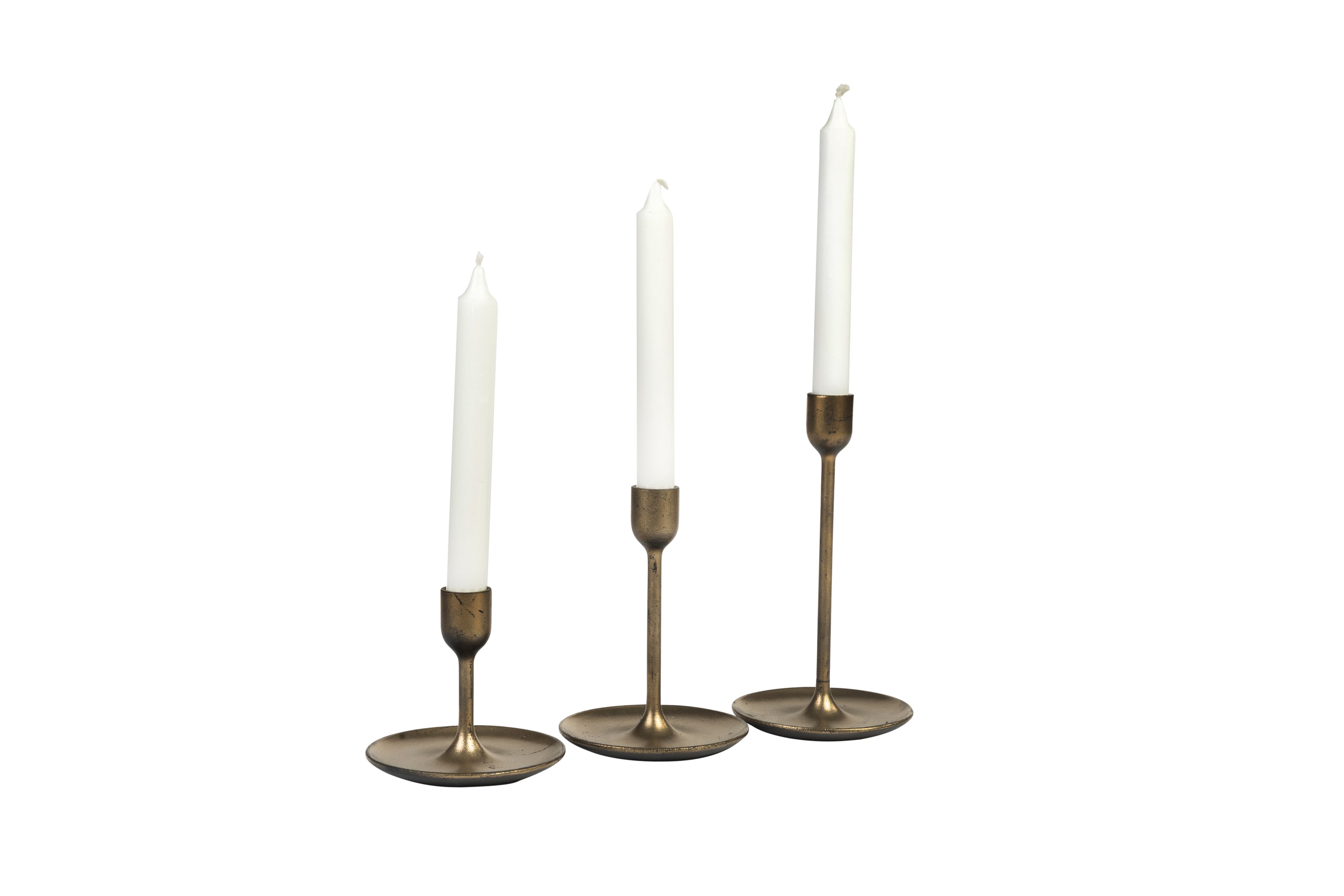 Staggered Height Gold Taper Candle Holder Set