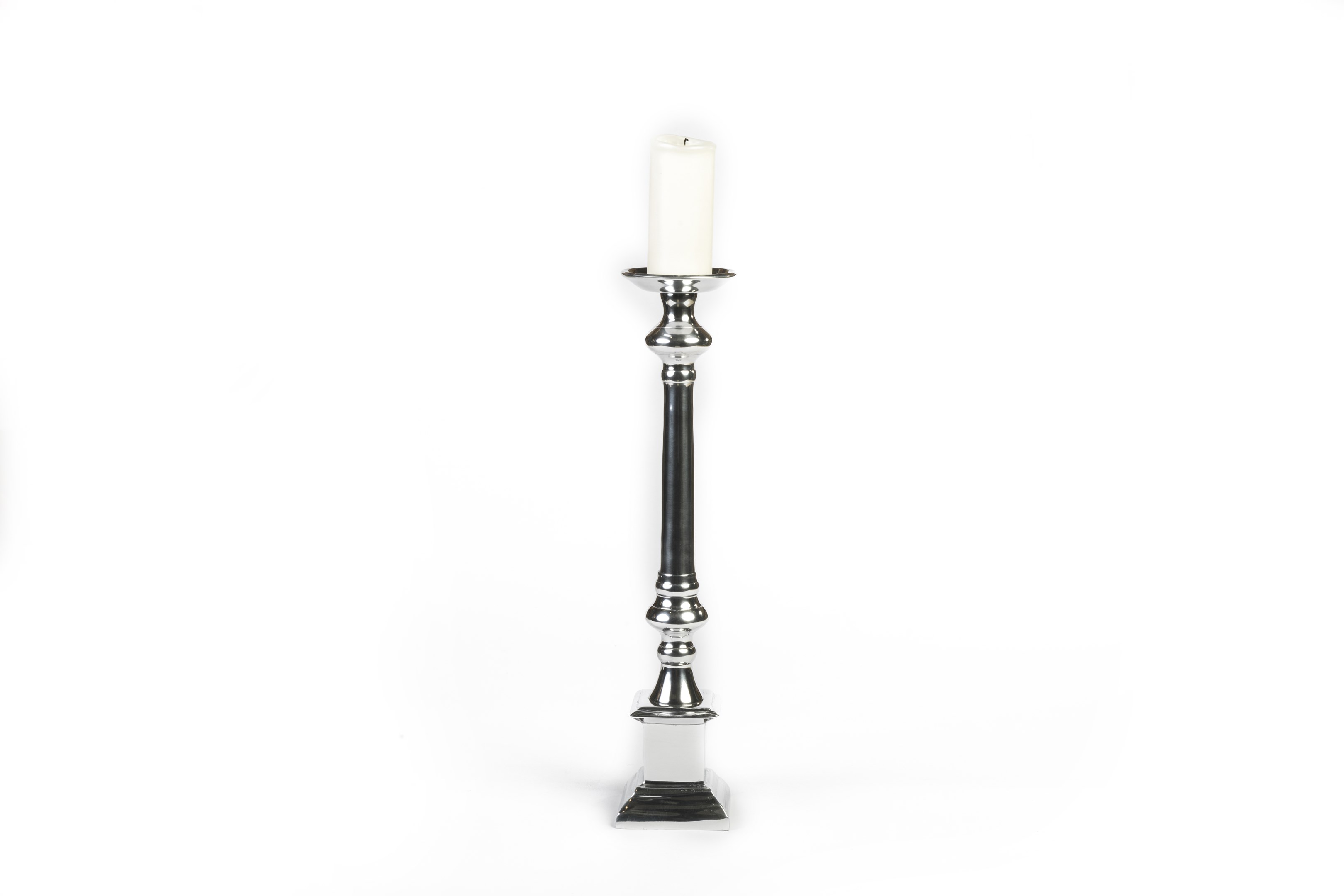 Tall Silver Ornate Pillar Candle Holder 