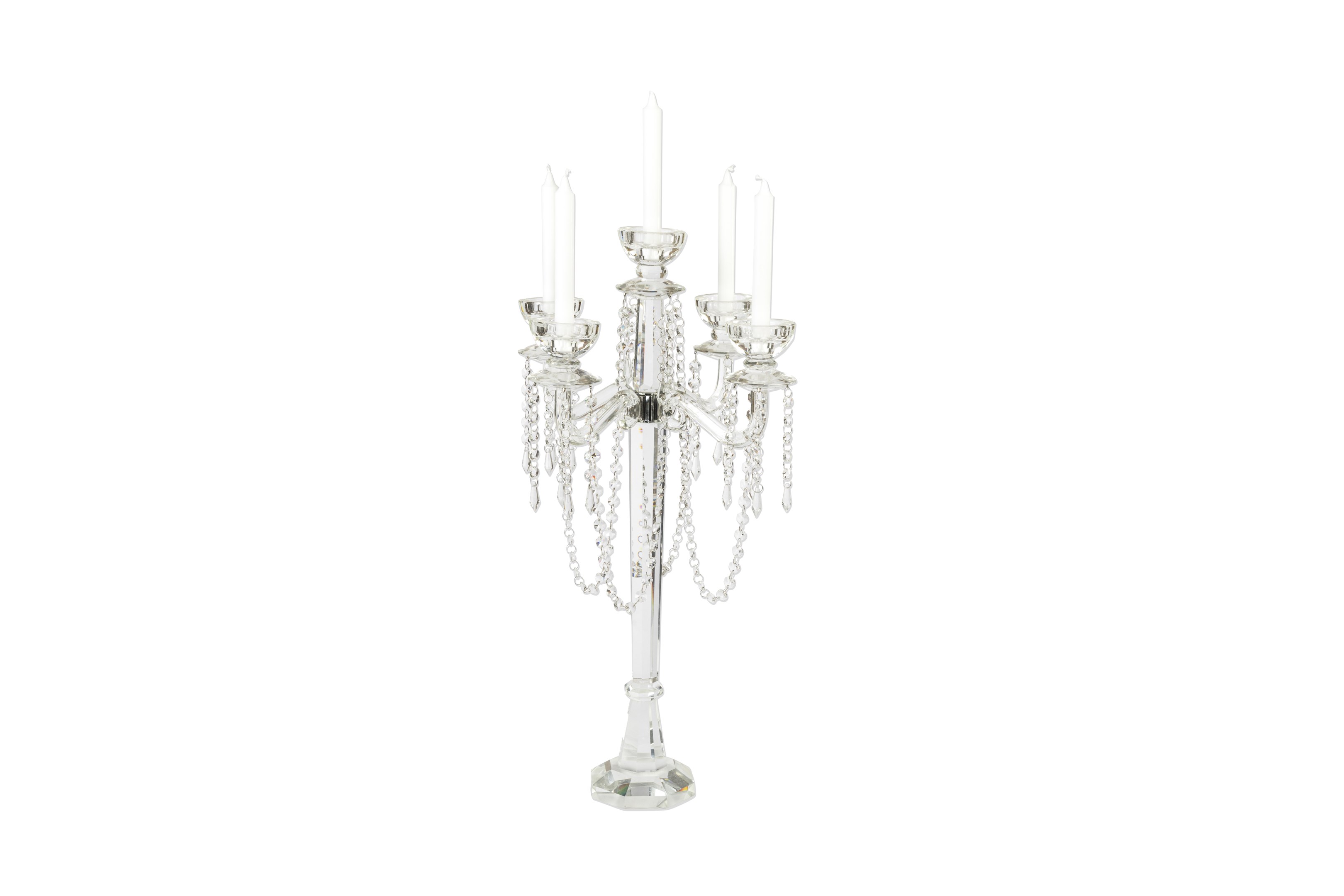 Tall Crystal Candelabra 5 Arm w/ Crystal droplets