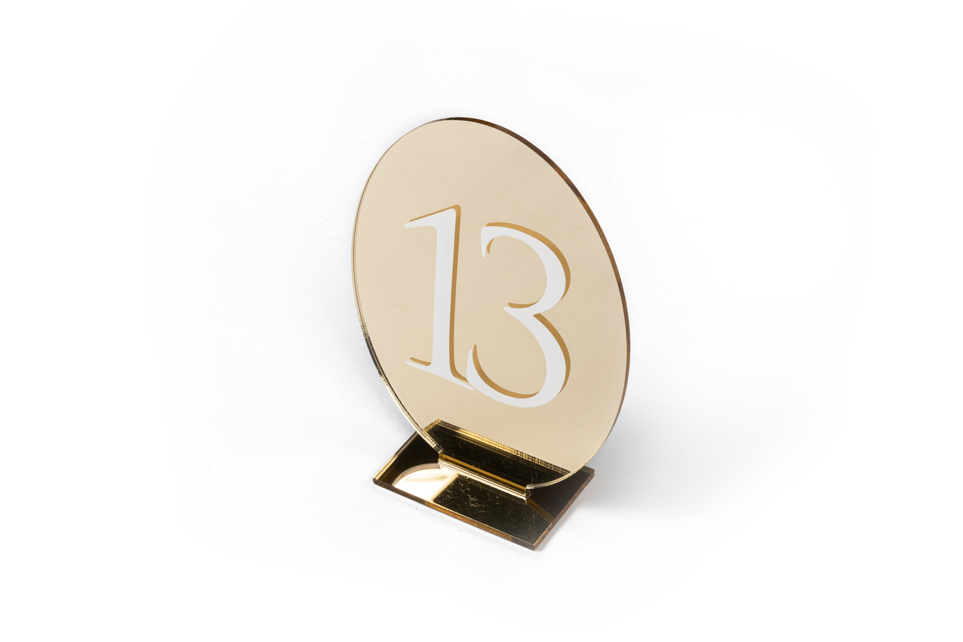 White Print on Gold Acrylic OvalTable Numbers