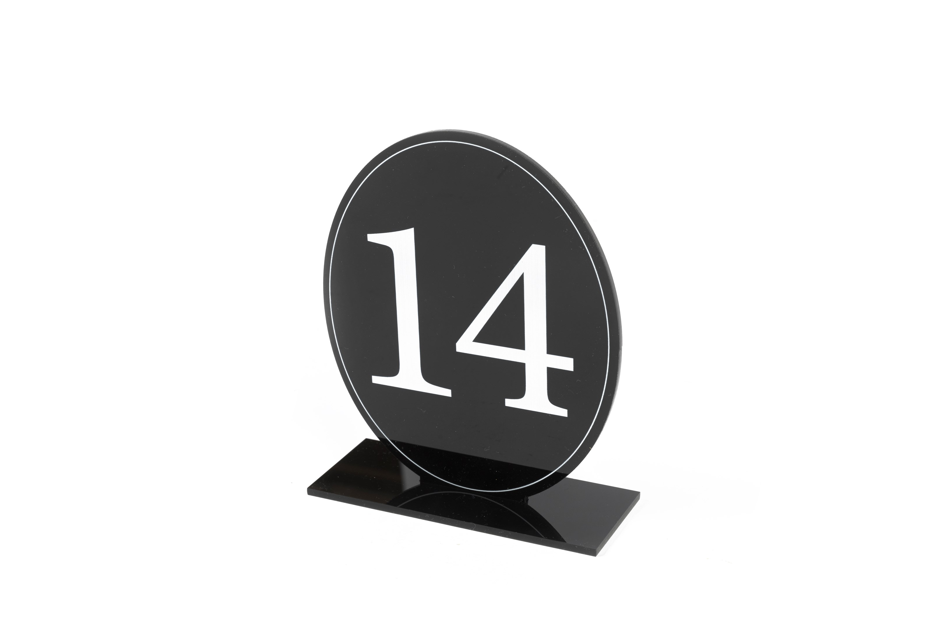 White Print on Gloss Black Acrylic Oval Table Numbers