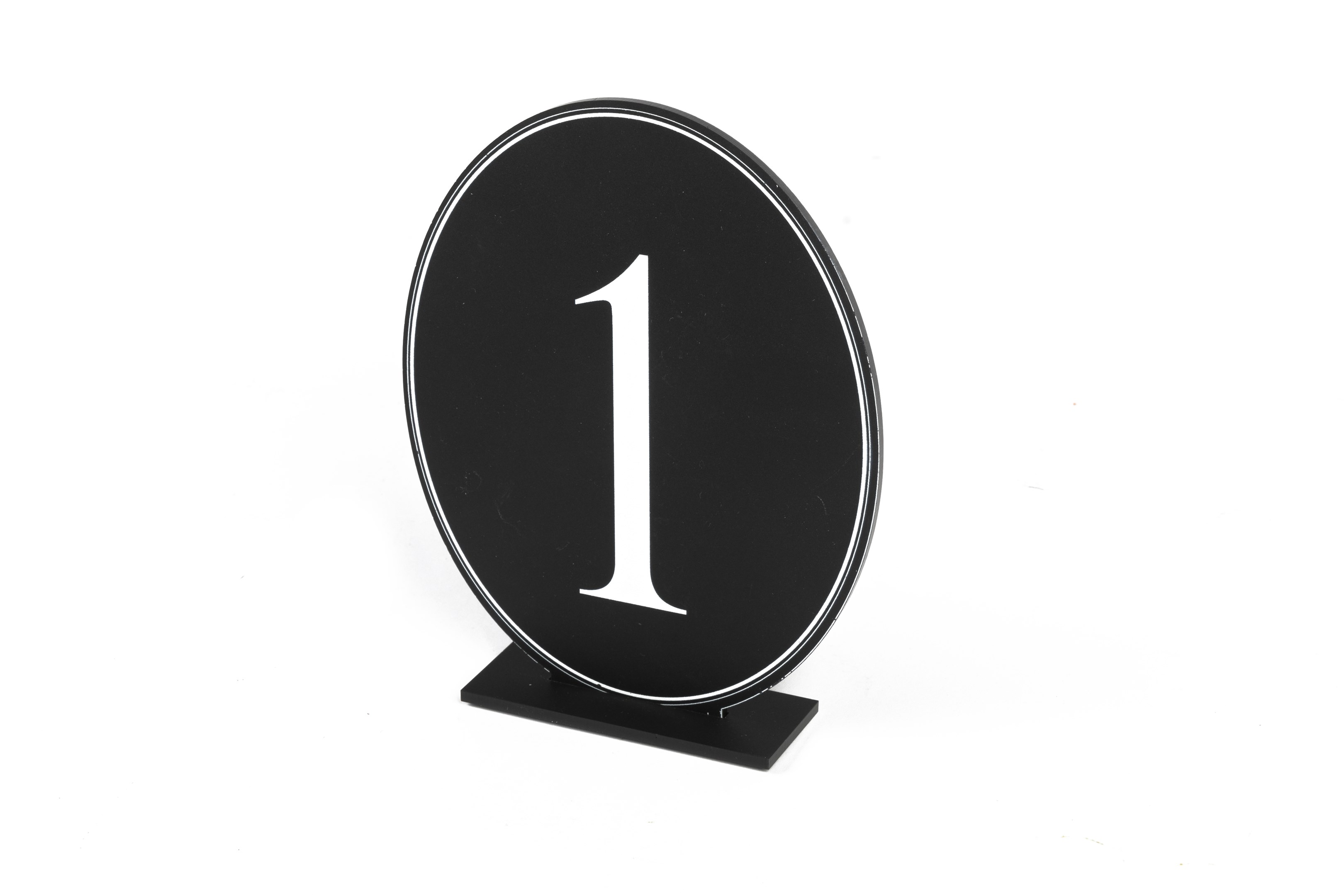 White Print on Matte Black Acrylic Oval Table Numbers