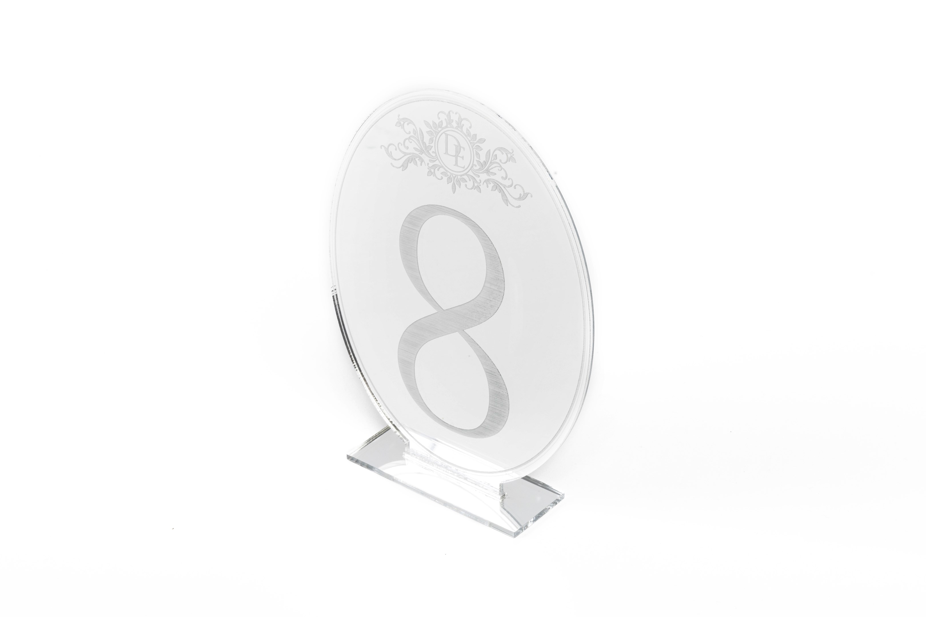 Engraved Numbers on Silver Mirrored Acrylic Oval Table Numbers