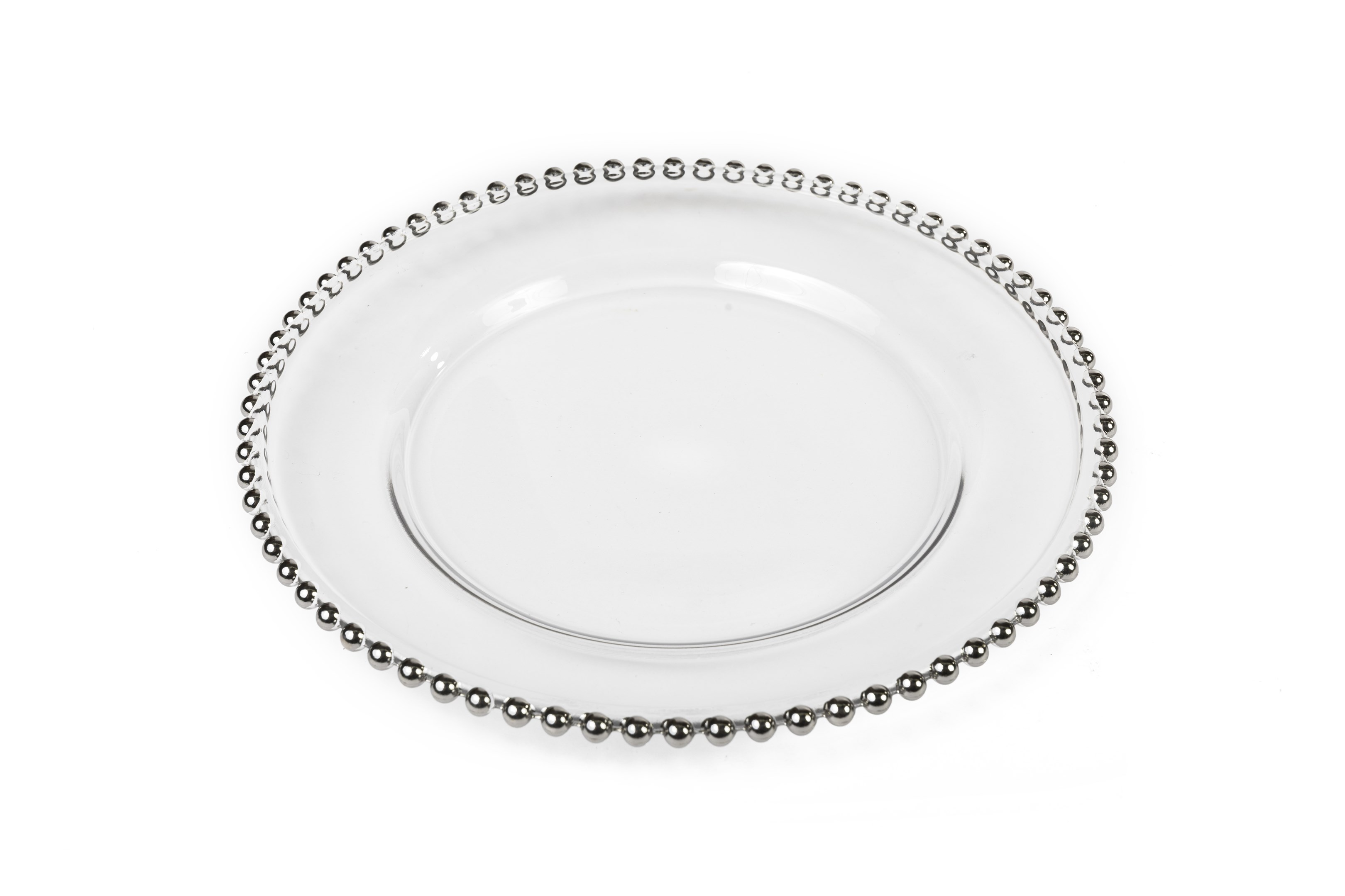 Glass Silver Beaded Charger Plate