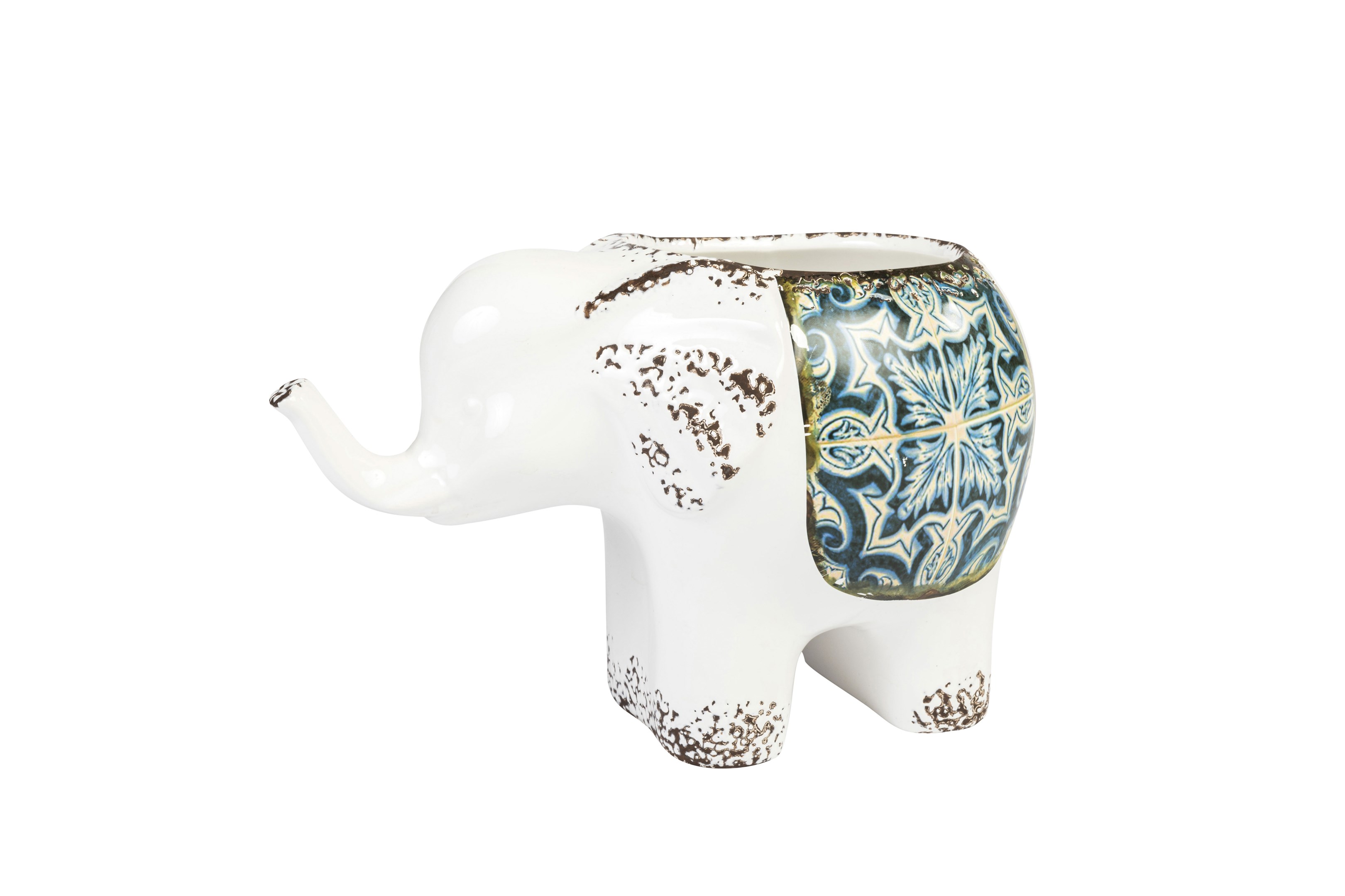 Ceramic Elephant Pot White/Blue/light Blue